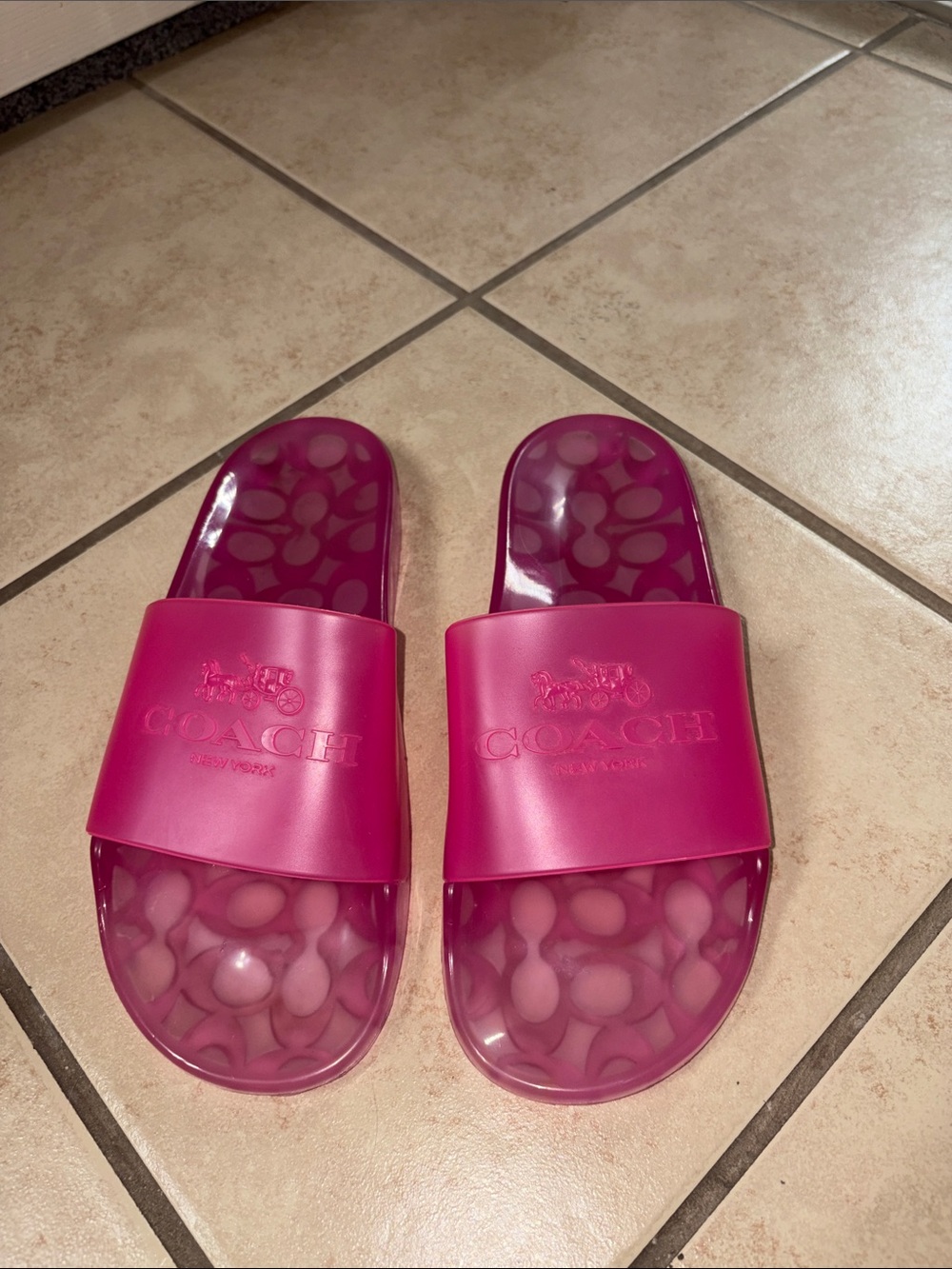 Coach Transparent Fuchsia Logo Jelly Slides